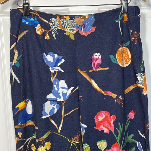 Tanya Taylor Evelyn Cropped Pants Size 6 Linen Navy Floral Wide Leg Novelty - Picture 3 of 16
